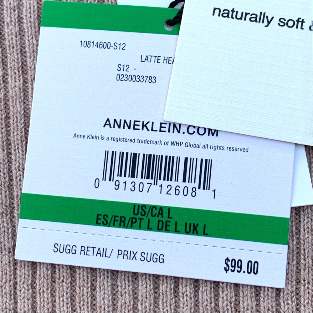 NWT Anne Klein Women’s Tan Ribbed Sweater V Neck Puffed Sleeve Size Large - Picture 7 of 11